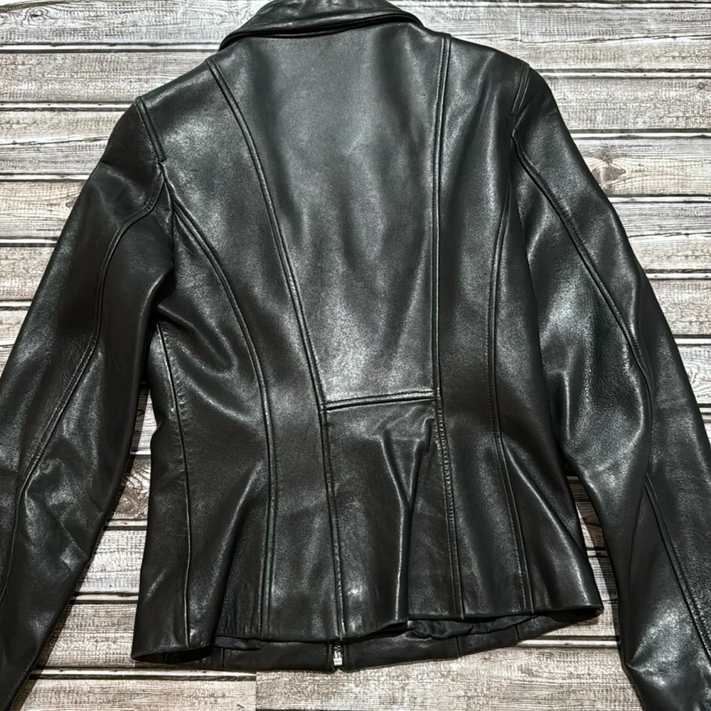 LNR Vintage Black Soft Leather Lined Pockets Zip Up Jacket Small - Picture 12 of 16